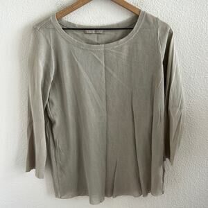 Cut Loose Neutral Mesh Semi Sheer 3/4 Sleeve Top Blouse Shirt Large